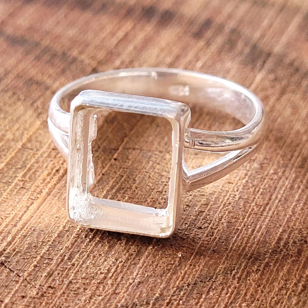 Sterling Silver Rectangle Bezel Cup Ring Setting: 5x7 to 10x20mm ...