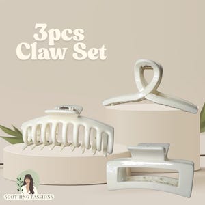 3pcs White Strong Hair Claw Set | Hair Clip Claw | Thick Hair | Minimalist | Hair Accessories | Gift For Her | Large Hair Clip
