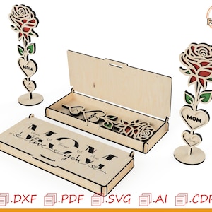caixa de presente e flor cortada a laser, presente da mãe, caixa para o dia das mães, mãe, arquivos vetoriais para corte a laser.