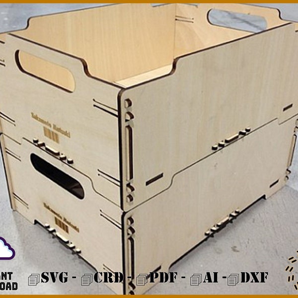 Stackable box for laser cutting, storage box, wooden box, laser cut files, laser cutting patterns and templates, GLOWFORGE CNC.