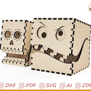 Halloween box for laser cutting, pack 2 variations for laser cutting, pattern file, glowforge file for cnc, template for laser cutting.