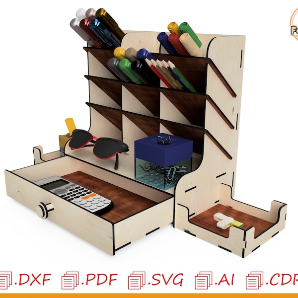 laser cut wood desk organizer, glowforge cnc pen holder, pen storage rack, laser desk furniture, cnc laser marker rack, pencil holders.