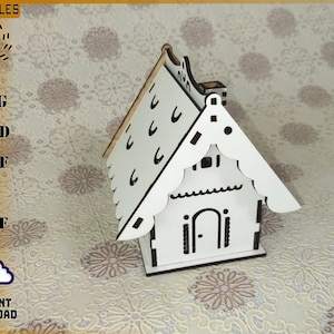 Christmas house for laser cutting, tea house, cnc laser vectors, digital art, wooden house, laser art for glowforge, mini house box. 3mm