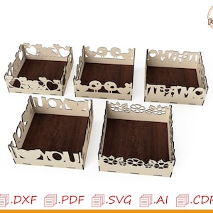 Wooden Tray laser cut template, template for laser cut plywood, tray cut plan, Glowforge Cutting Plan, vector trays for cnc laser cutting