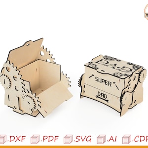 Scatola meccanica personalizzata, scatola papà meccanica tagliata al laser, modelli per scatola papà meccanico, bellissima confezione regalo per papà, custodia in legno tagliato al laser.