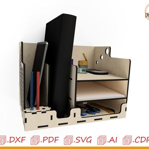 laser cutting desk organizer, cnc pen holder, glowforge project, pen storage rack, laser desk furniture, cnc laser marker shelf, pen holder