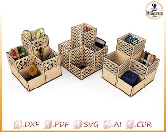 Laser Cut Pencil Holder Desktop Organizer, CNC Files (Digital Download)