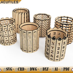 Pencup support for CNC Laser / Table Organizer for the Student / Cylindrical Box for Laser Cut / 6 Pencut Models for CNC Laser Cut / Digital image 4