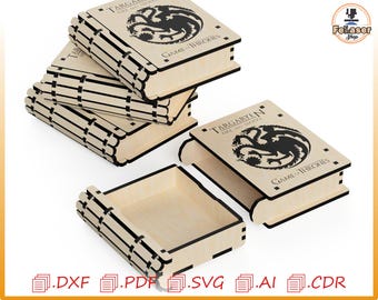 Mini Book Box Laser Cut Template: SVG, DXF, PDF
