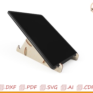 TABLET STAND - Laser Cut Template Plans - Wooden iPad Stand - Wood Tablet Stand - Cutting File cnc - Docking Station Tablet Stand - cnc file