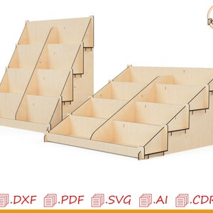 Soporte de exhibición para corte por láser, archivos svg para corte por láser, plantillas digitales para corte por láser.