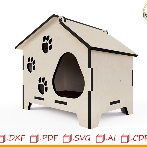 Dog house, cat house, garden decoration, Pet house for cnc laser cutting, pet vector, cat house, dog house, laser art, cutting plans cnc