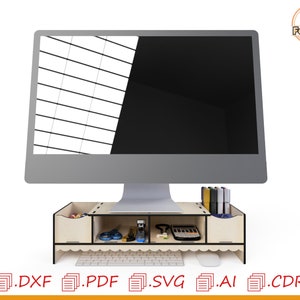 Computer monitor table organizer, pc organizer, monitor shelf, laser cut organizer, laser cut vector products, Vector Wood Organizer for CNC