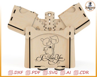 Día de San Valentín para corte por láser, caja de amor, caja de San Valentín, amor SVG, regalo de amor, archivos glowforge, caja explosiva con engranajes para corte por láser.