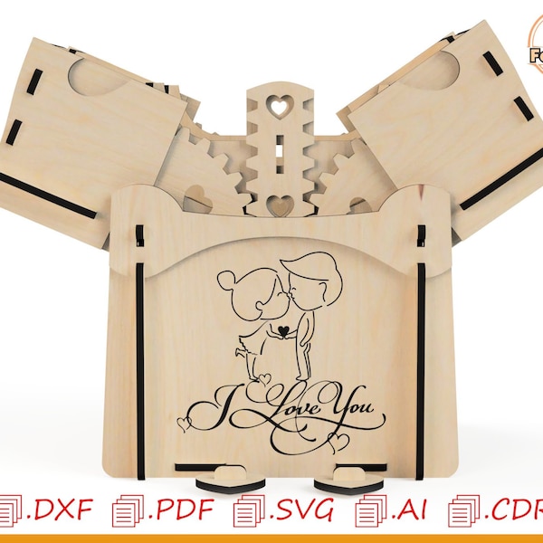 valentine's day for laser cutting,Love box,Valentine's box, SVG love, love gift,glowforge files,explosive box with gears for laser cutting.