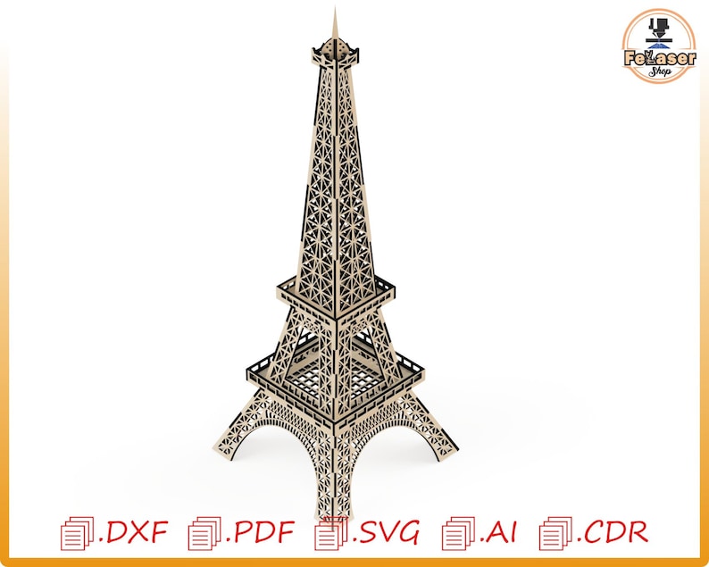 May include: A laser cut Eiffel Tower model made of wood. The model is detailed with intricate designs and is ready to be assembled.