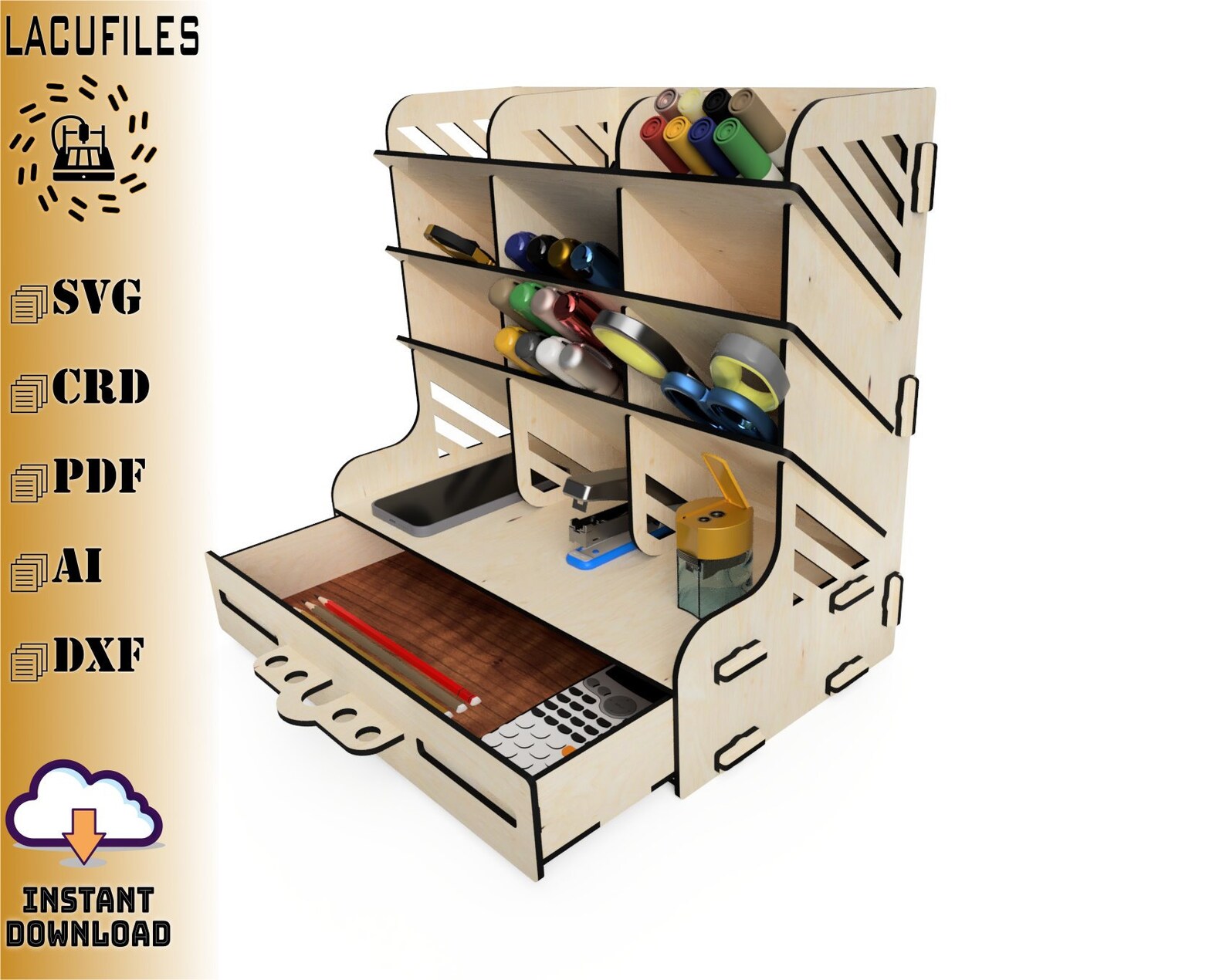 Laser Cut Wooden Desk Organizer Free Vector File Free vrogue.co