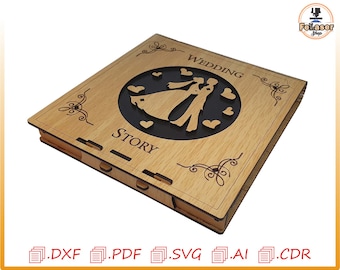 Plywood Wedding Story Box: Laser Cut Files (SVG, DXF, PDF)