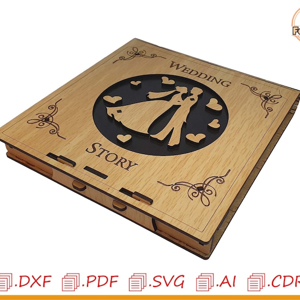 DVD storage boxes,plywood wedding box,Blu-ray disc storage box,DVD wedding case,love box,SVG box,vector, glowforge cnc,wedding story storage