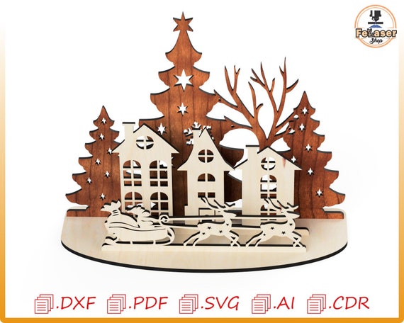 Christmas Village Laser Cut File, 3mm Plywood Templates (Digital Download)