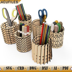 Pencup support for CNC Laser / Table Organizer for the Student / Cylindrical Box for Laser Cut / 6 Pencut Models for CNC Laser Cut / Digital image 3