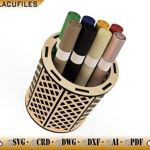 Pencup support for CNC Laser / Table Organizer for the Student / Cylindrical Box for Laser Cut / 6 Pencut Models for CNC Laser Cut / Digital image 6