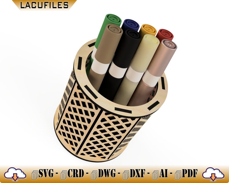 Pencup support for CNC Laser / Table Organizer for the Student / Cylindrical Box for Laser Cut / 6 Pencut Models for CNC Laser Cut / Digital image 6