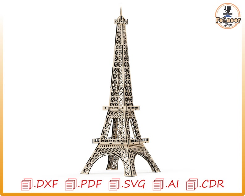 May include: A laser cut Eiffel Tower model kit. The model is made of wood and is ready to be assembled. The kit includes all the pieces needed to build the tower, as well as instructions.