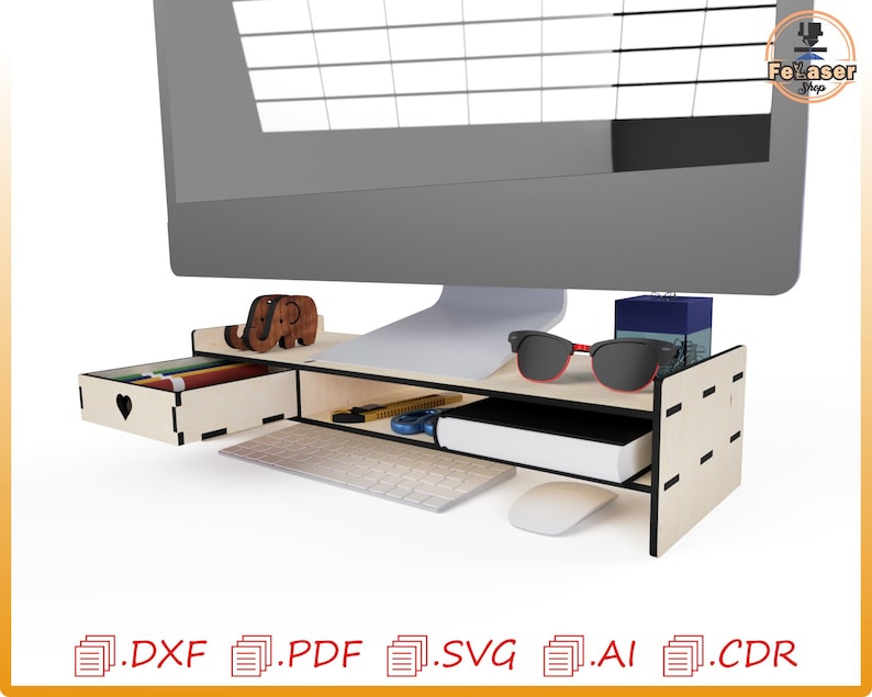 Laser Cut Monitor Stand Organizer, CNC Vector Files (digital Download ...
