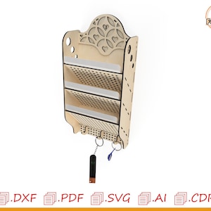 Organizador para correo y llaves, estante de pared, porta documentos para la entrada de la casa, arte svg, corte láser y Glowforge, plantillas de corte cnc, vectores