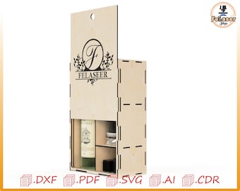 Wine and Whiskey Laser Cut Box, Personalized Christmas Gift,  DXF SVG