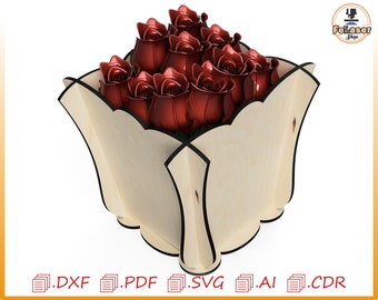 Maceta pequeña para corte por láser, guardar flores, jarrón, maceta para jadin de flores, maceta para adorno, plantilla de maceta svg, Glowforge cnc.