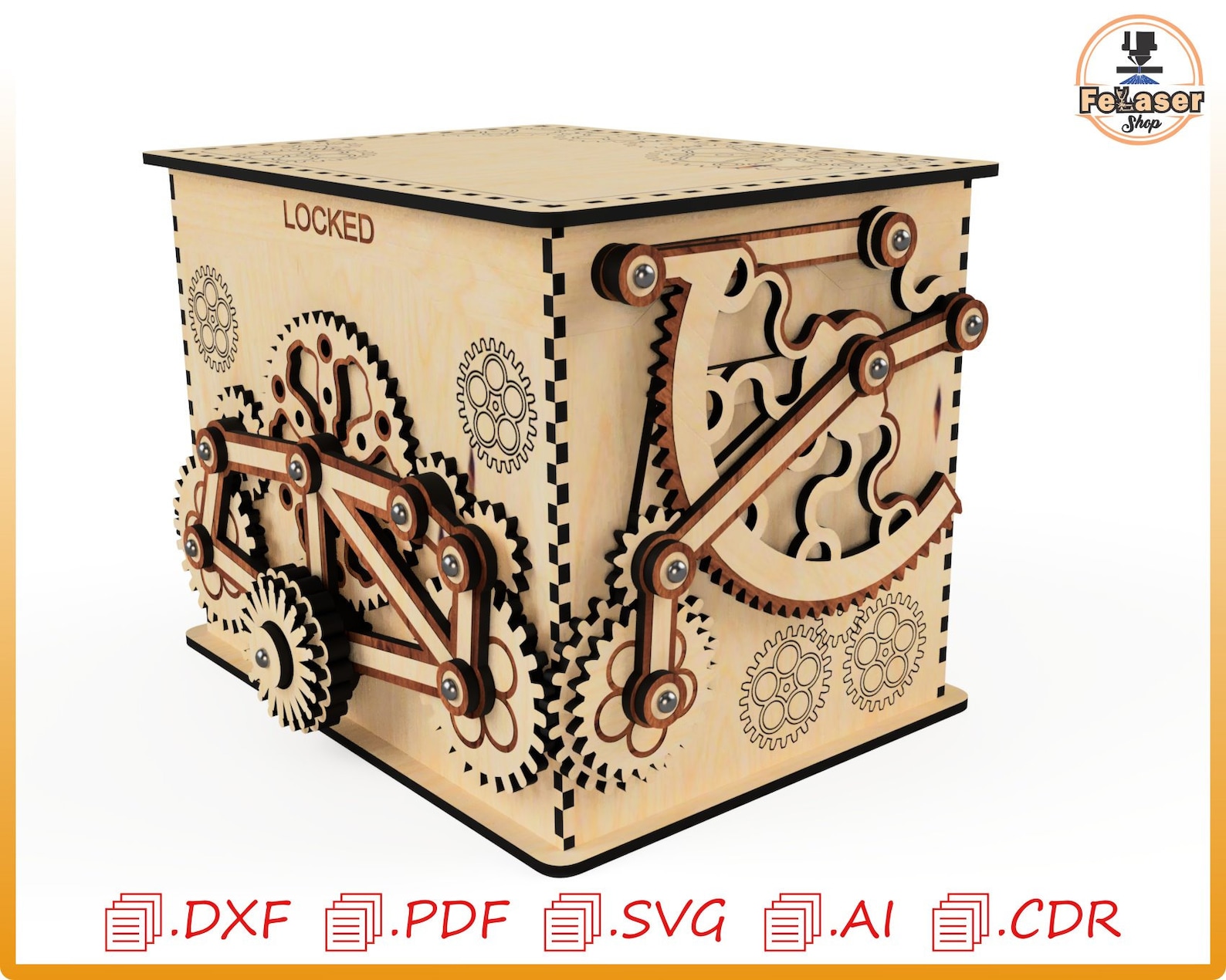 Mechanical Gear Box for Laser Cutting, Gear Chest, Decorative Box for Laser Cutting, Beautiful