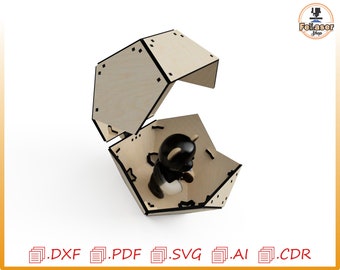 Hexagonal box for cnc laser cutting, vector for laser cutting, wooden ball for cnc, storage and organization for laser cutting, Glowforge