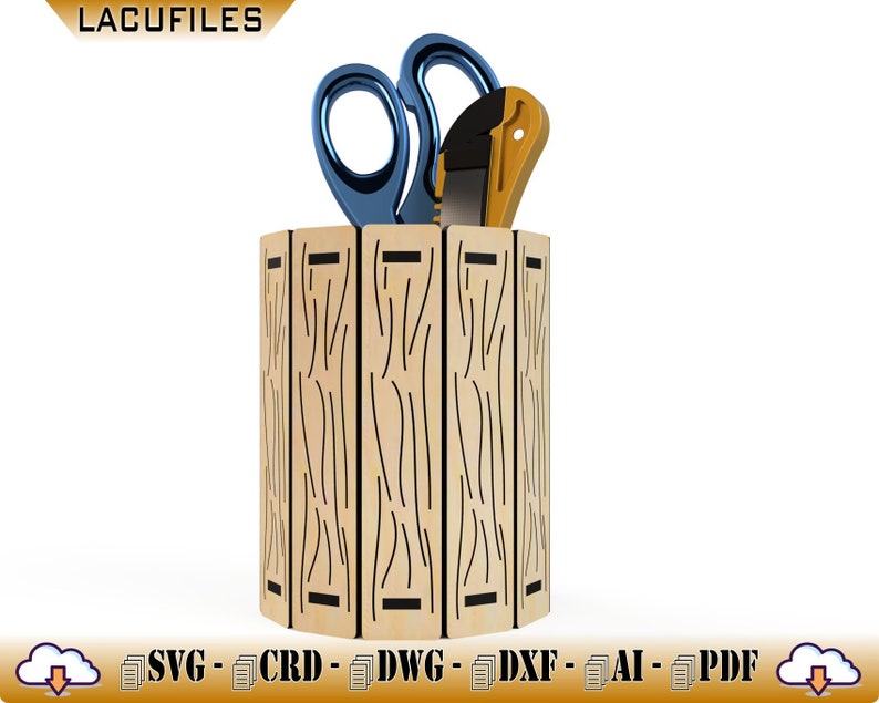 Pencup support for CNC Laser / Table Organizer for the Student / Cylindrical Box for Laser Cut / 6 Pencut Models for CNC Laser Cut / Digital image 9