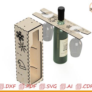 Christmas wine box/ wine box with sliding lid/ wine box for laser cutting/ vector product for laser cutting/ wine box for new year/laser cut