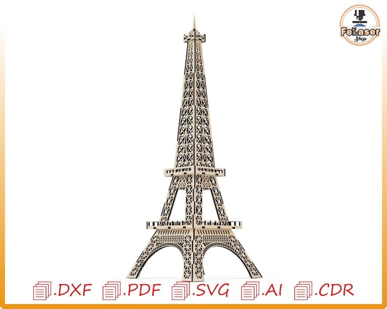 May include: A laser cut Eiffel Tower model, a detailed design with intricate details. The model is made of wood and is ready to be assembled.