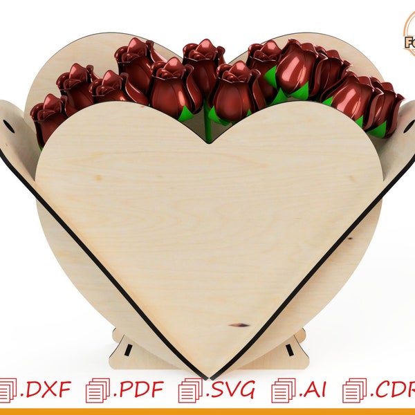 Heart for cnc laser cutting, Heart-shaped basket to assemble, Love decoration for cnc cutting, Laser cutting vectors, cnc cutting templates