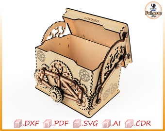 Caja de engranajes mecánica para corte por láser, Cofre de engranajes, Caja decorativa para corte por láser, Hermoso regalo para corte por láser cnc, caja mecánica.
