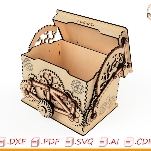 Mechanical gear box for laser cutting, Gear chest, Decorative box for laser cutting, Beautiful gift for cnc laser cutting, mechanical box.