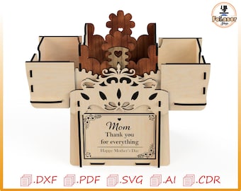 Mother's Day gift box, Exploding Mechanical Gift Box SVG, DXF, CDR