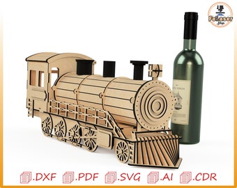 Train for laser cutting, wine box, Glowforge file, train shaped wine box laser cut files, CNC router files, SVG vector, train wine box.