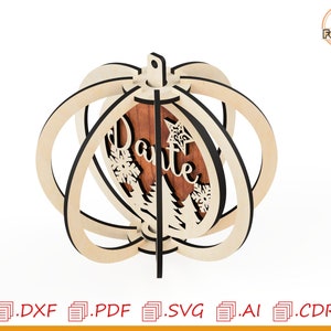 Rotating sphere with Christmas decorations for laser cutting, customizable Christmas tree decorations, Christmas decorations SVG.