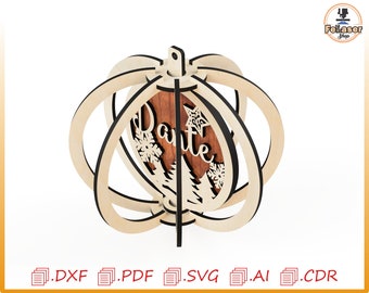 Rotating sphere with Christmas decorations for laser cutting, customizable Christmas tree decorations, Christmas decorations SVG.