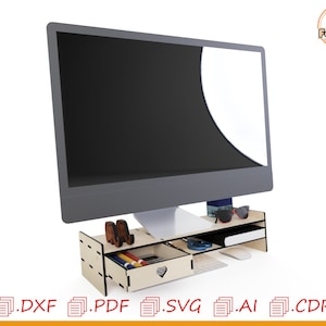 Computer monitor table organizer, pc organizer, monitor shelf, laser cut organizer, laser cut vector products, Vector Wood Organizer for CNC