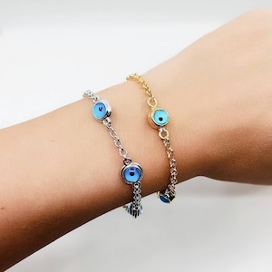 Blue Evil Eye Bracelet, Evil Eye Chain Bracelet, Evil Eye Jewelry, Evil Eye Bead, Nazar Bracelet, Turkish Eye Jewelry, Dainty Evil Eye