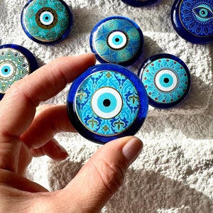 Evil Eye Magnet, Fridge Magnet, House Protection, Kitchen Decor, Glass Evil Eye Ornament, Nazar Home, Greek Eye Magnet, Turkish Eye