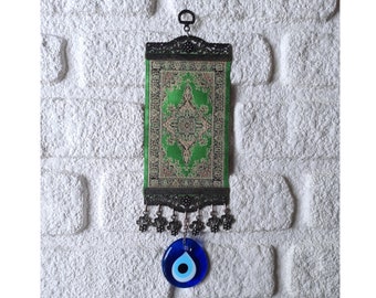 Handmade Mini Kilim Rug, Turkish Evil Eye Wall Decor