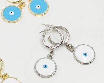 Orecchini Pendenti A Cerchio Con Occhio Malvagio In Argento - Foto 3