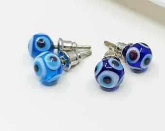 Glass Evil Eye Earrings, Ball Earrings, Evil Eye Bead, Evil Eye Stud, Evil Eye Gifts, Turkish Eye Earrings, Nazar Jewelry, Blue Evil Eye